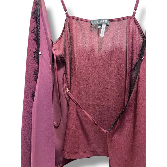 NWT Vintage 1.STATE Wraparound Cami Plum‎ Black Lace Trim XXS - Picture 5 of 8